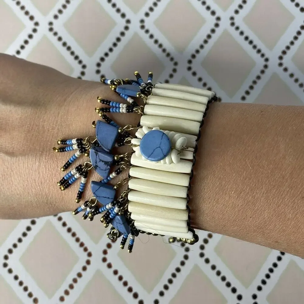 SHIRALEAH New Janelle Turquoise Ivory Beaded Bracelet NIP Anthropologie